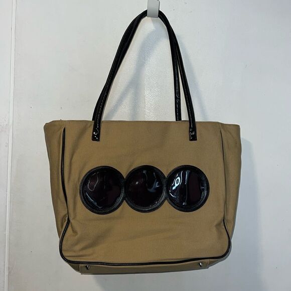 RED ENVELOPE Khaki and Brown Canvas Photo Collage Tote Bag - Picture 1 of 8